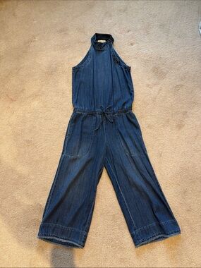 cloth & stone Denim Halter Jumpsuit - Dark Blue